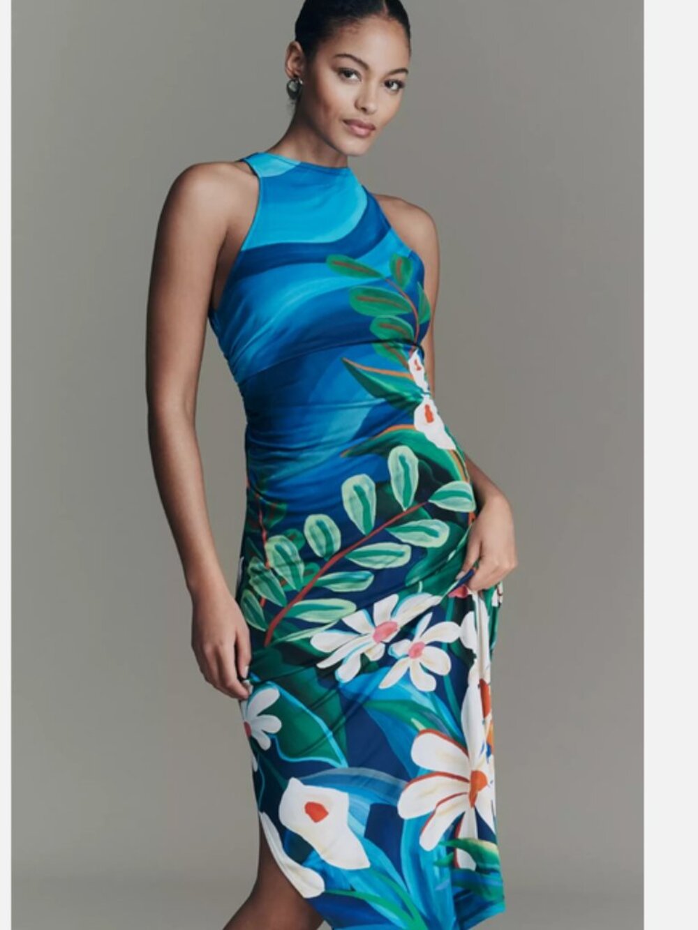 Farm Rio x Anthropologie Sleeveles Printed Midi Dress Floral Wave L NWT Large
